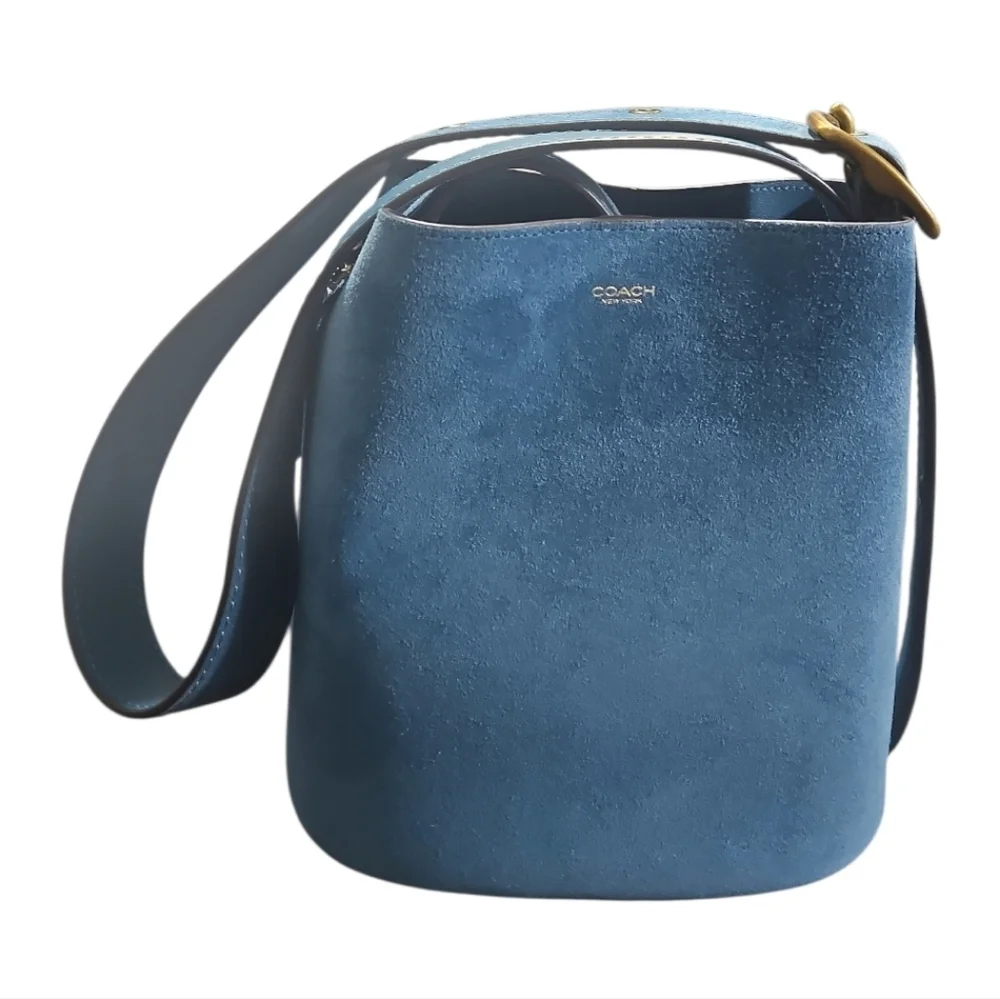 Coach Bleecker Bucket Bag 21 Sea Blue Suede Crossbody Purse Pouch